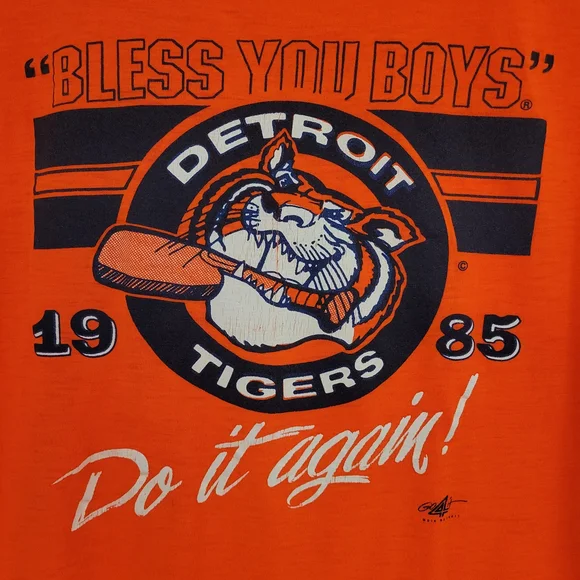 Vintage 1985 Detroit Tigers Sneakers Tag, Large deadstock Single stitch Made USA - Picture 2 of 7